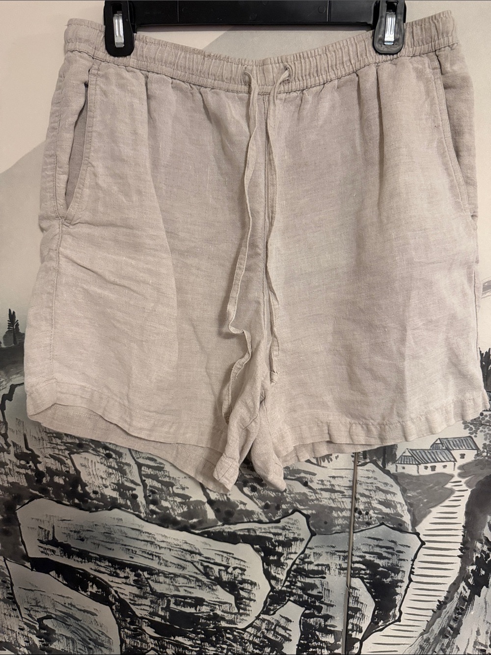 Light Taupe Linen Drawstring Bermudas - M